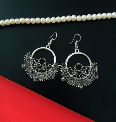 E0522_ Stylish German Silver oxidized crafted ring earring with delicate art work (medium size).