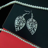 E0525_German Silver oxidized crafted leaf earring with delicate art work of leaf patterns   (medium size).