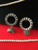 E0422_ Smashing German Silver oxidized crafted jumka studded stones & bead drops (medium size).