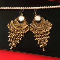 E0424_ Smashing German Silver oxidized crafted  danglers with a touch of bead drops & mirror(long hangings).