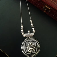 N0205_Gorgeous German Silver Oxidized necklace with delicate work of lord Ganesha with a touch of beads.