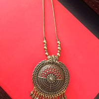 N0207_Gorgeous German Silver Oxidized necklace with delicate work of peacock design pendants with a touch of beads.