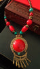 N0209_Exquisite German Silver Oxidized bead necklace with over sized pendant with a touch of colorful beads .