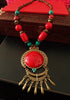 N0209_Exquisite German Silver Oxidized bead necklace with over sized pendant with a touch of colorful beads .