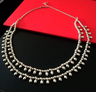 N0213_Classic German Silver Oxidized layered necklace with shiny bead work.