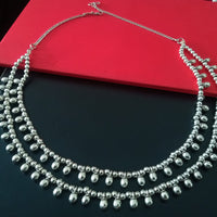N0213_Classic German Silver Oxidized layered necklace with shiny bead work.