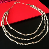 N0208_Gorgeous German Silver Oxidized layered bead necklace with small side pendant beads with floral design.