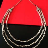 N0208_Gorgeous German Silver Oxidized layered bead necklace with small side pendant beads with floral design.
