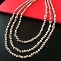 N0208_Gorgeous German Silver Oxidized layered bead necklace with small side pendant beads with floral design.