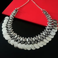 N0214_Classic German Silver Oxidized Coin necklace with shiny coins and delicate art work.