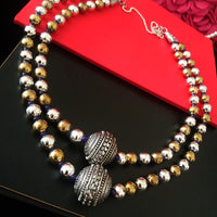 N0210_Exquisite German Silver Oxidized layered bead necklace with a over sized bead pendant with delicate art work.