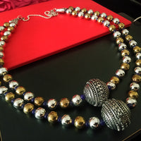 N0210_Exquisite German Silver Oxidized layered bead necklace with a over sized bead pendant with delicate art work.