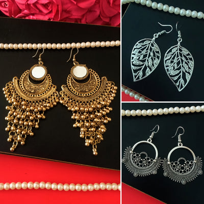 E0531_Classy combo German silver oxidized earrings.