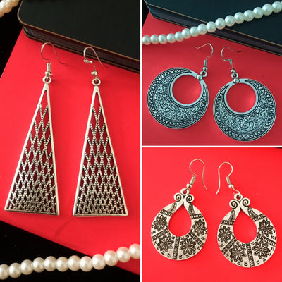 E0530_Classy Combo German Silver oxidized earrings.