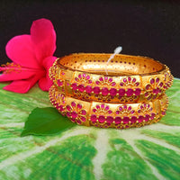 B034_Gorgeous Gold plated bangles matte finish studded with pink ruby stones.