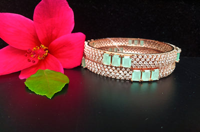 B0122_ Classy Rose Gold plated bangles studded with  American Diamond stones.