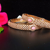 B038_Classy Style Rose Gold bangle studded with American Diamond stones with a touch of emerald.