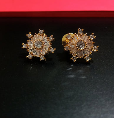 E0806_Elegant dazzling star design gold color american diamond stone studded studs.