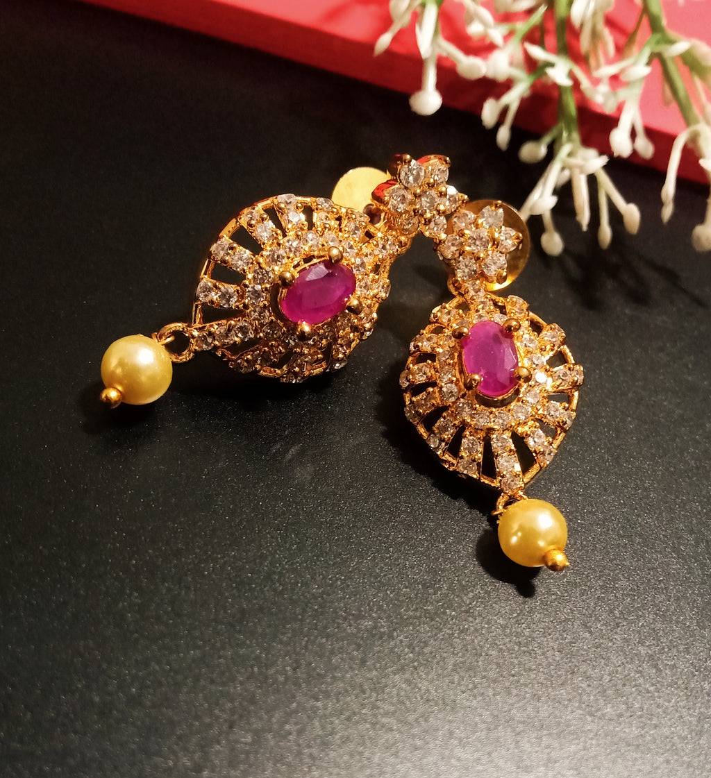 E0540_Premium American Diamond studded Earrings with a touch of pearls.