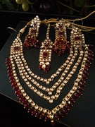 N0223_Classic Elaborated Layered choker necklace set studded with Kundan stones with a touch of glossy maroon beads.