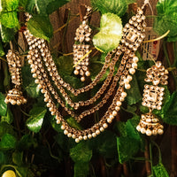 N0218_Classic Elaborated Layered choker necklace set studded with Kundan stones with a touch of glossy pearls.
