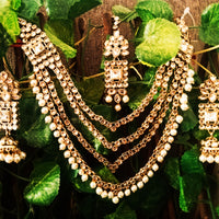 N0218_Classic Elaborated Layered choker necklace set studded with Kundan stones with a touch of glossy pearls.