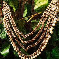 N0218_Classic Elaborated Layered choker necklace set studded with Kundan stones with a touch of glossy pearls.