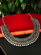 N0226_Classic German Silver Oxidized choker necklace set with delicate work of layered pattern with a touch of beads.