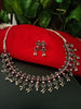 N0225_Classic German Silver Oxidized choker necklace set with delicate work of floral pattern studded with beautiful pink stones with a touch of beads.