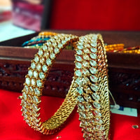 B013_Classy Style Gold Plated Bangles studded  with American Diamond stones.