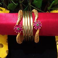 B0128_Exquisite Matte gold plated bangles set with a touch of stones.