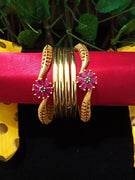 B0128_Exquisite Matte gold plated bangles set with a touch of stones.