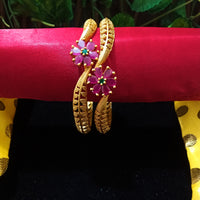 B0128_Exquisite Matte gold plated bangles set with a touch of stones.