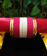 B0134_Gorgeous bangles set with colorful metal bangles along with Matte gold plated plain bangles.