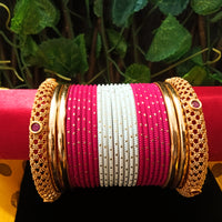 B0132_Exquisite bangles set with colorful metal bangles along with Matte gold plated plain bangles with delicate design.