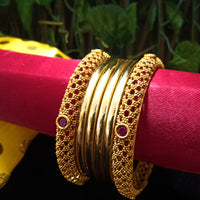 B0135_Gorgeous bangles set with Matte gold plated plain bangles and delicate work bangles with a touch of stones.