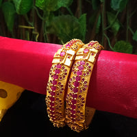 B034_Gorgeous Gold plated bangles matte finish studded with pink ruby stones.