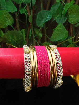 B0139_Gorgeous bangles set with Colorful metal bangles & plain bangles along with American Diamond studded bangles with delicate work.