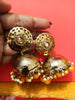 E020_Glossy golden colored high quality & light weight large jumka earring with delicate work of yellow colored beads and  Meenakari work.