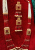 N0126_Classy Style Stunning Long Multilayered ‘Raani Haar’ Necklace set with off white pearls and red color crystal drops studded with American Diamond stones.