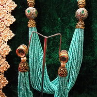 N0123_Gorgeous layered Sea green colored bead necklace set along with side pendants.