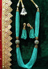 N0123_Gorgeous layered Sea green colored bead necklace set along with side pendants.