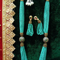 N0123_Gorgeous layered Sea green colored bead necklace set along with side pendants.