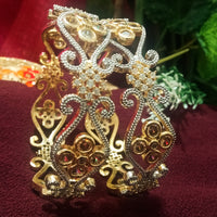 B0161_Gorgeous crafted bangles with floral design studded with American Diamond stones.