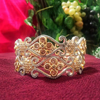 B0161_Gorgeous crafted bangles with floral design studded with American Diamond stones.