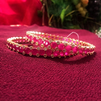 B0163_Elegant Golden crafted bangles studded with pink ruby stones with a touch of American Diamond stones.