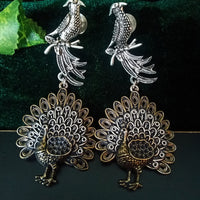 E0541_Gorgeous oxidized danglers with peacock design with beautiful craft work(Long hanging)