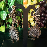 E0541_Gorgeous oxidized danglers with peacock design with beautiful craft work(Long hanging)
