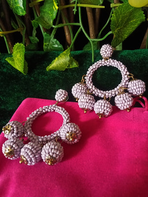 E0543_Lovely Hoop danglers embellished with beads with a touch of bead drops (long hanging)