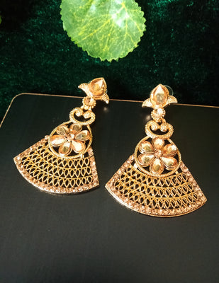 E0560_ Beautiful golden color danglers with delicate work with a touch of stones (medium size hanging)